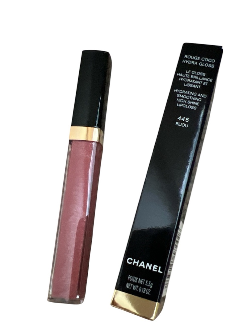 CHANEL đŻ Rouge Coco Hydra Gloss Lip Gloss Bijou 445 Shimmery Rosewood Brown Pink - Picture 3 of 7